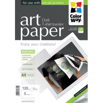 Papel fotográfico para transferencia de camisetas ColorWay PTD120005A4 — A4, 120 g/m², 5 hojas (para tejidos oscuros)