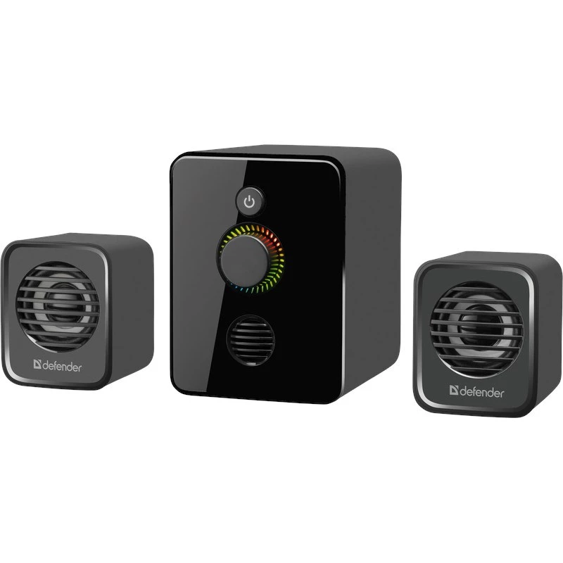 Defender V12 65212 altavoces para ordenador 2.1, 11 W, subwoofer de 5 W, alimentados por USB, retroiluminación LED, negros, 115 x 130 x 223 mm