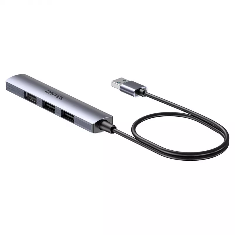 Hub USB Unitek H1208CGY01 — 4 puertos USB 3.0 (5 Gbit/s), compatible con USB 2.0, aluminio