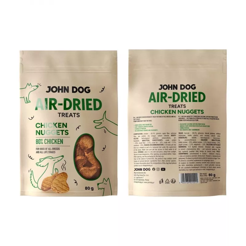 JOHN DOG nuggets de pollo secados al aire snack para perros 80 g