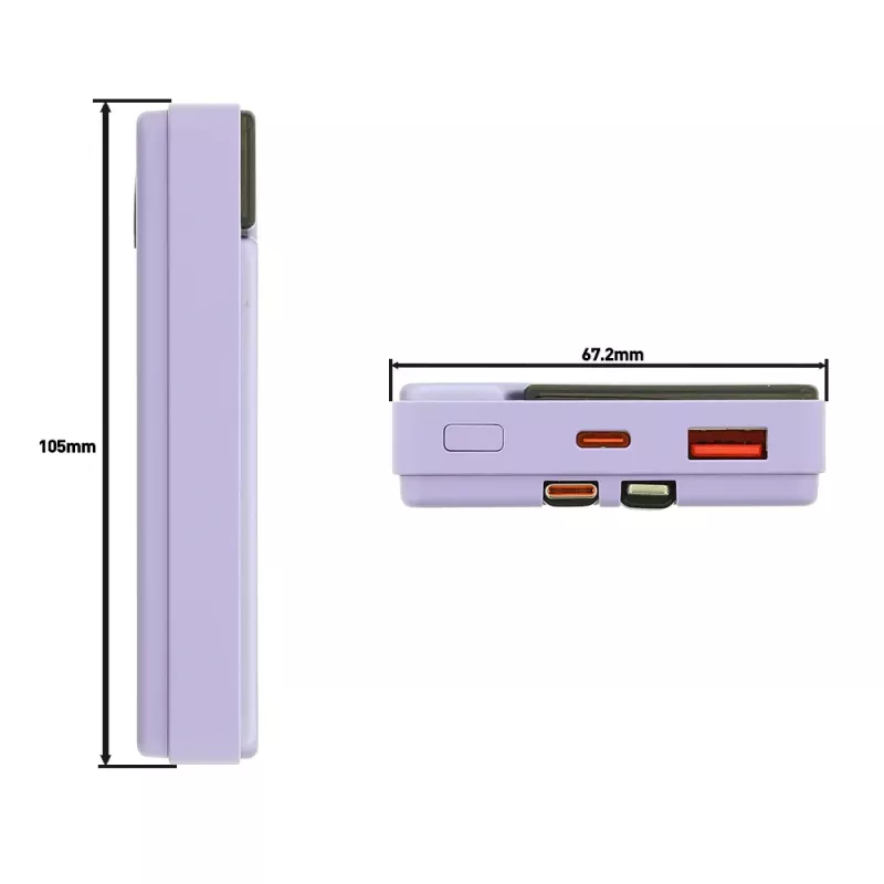 Batería portátil Tellur TLL158441, 10000 mAh, cables USB-C y Lightning integrados, violeta