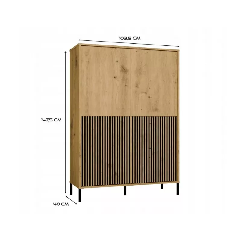 Vitrina KAMARO 4DK estrecha/GŁ roble ARTISAN