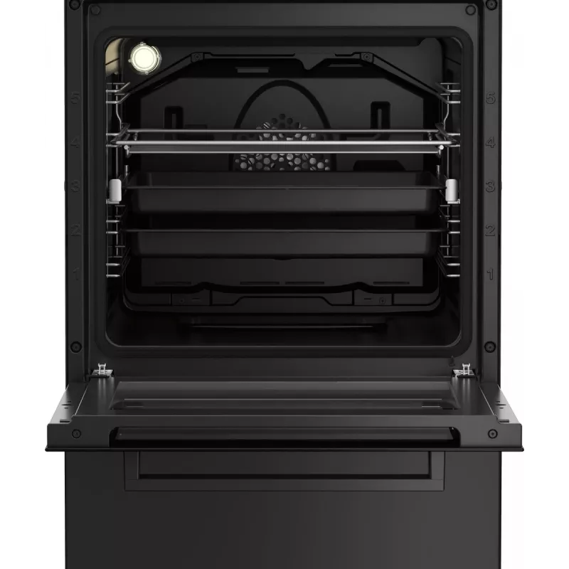 Cocina independiente BEKO FSM52331DBDS, encimera de gas 4 fuegos (2900/2000/2000/1000 W), horno eléctrico 60 L, 60 cm, clase de eficiencia energética A, negro