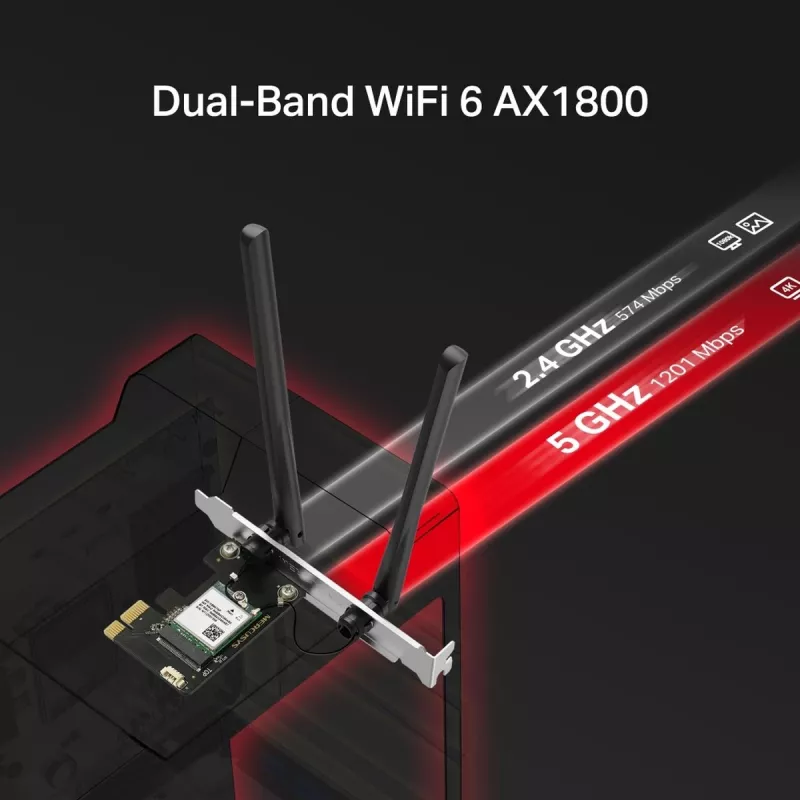 Mercusys MA70XE AX1800 Wi-Fi 6 Bluetooth adaptador PCI Express, doble banda