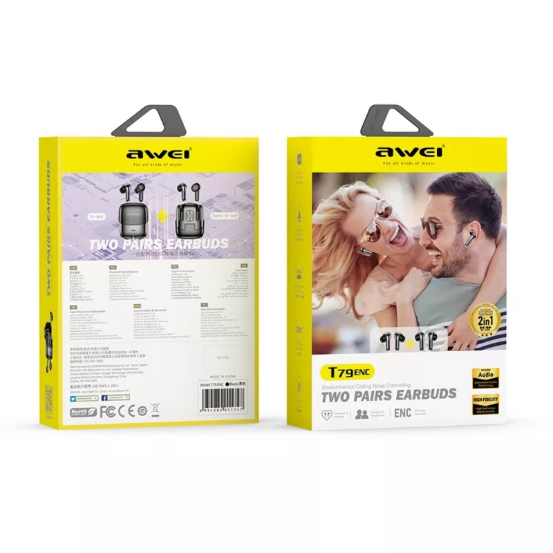 Auriculares Bluetooth 5.3 TWS T79 ENC dual