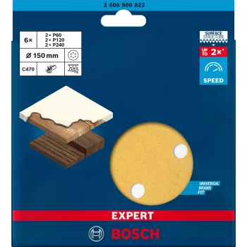 Set de papel de lijar Bosch Expert C470 Ø150 mm K60 K120 K240, 6 uds.