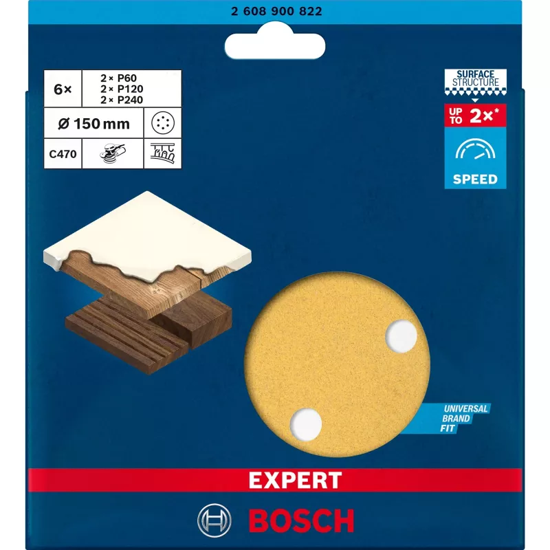 Set de papel de lijar Bosch Expert C470 Ø150 mm K60 K120 K240, 6 uds.