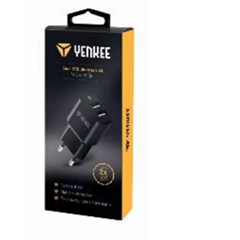 Cargador YENKEE YAC 2024BK – cargador de pared, 2 puertos USB-A, 12W en total (2,4A por puerto)