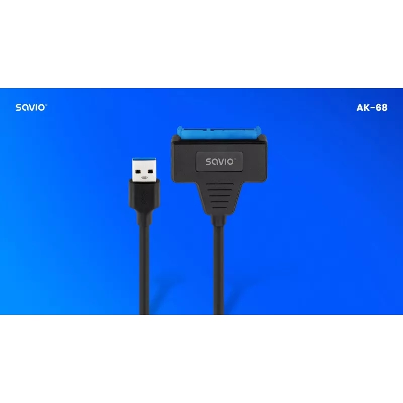 Cable de interfaz SAVIO SATA a USB 3.1 Gen 1 AK-68, conector hembra SATA a conector macho USB-A, 5 Gbit/s, 0,25 m, negro