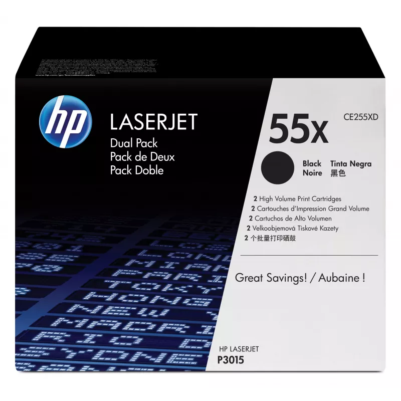 HP 55X pack de 2 tóneres originales LaserJet negro de alto rendimiento
