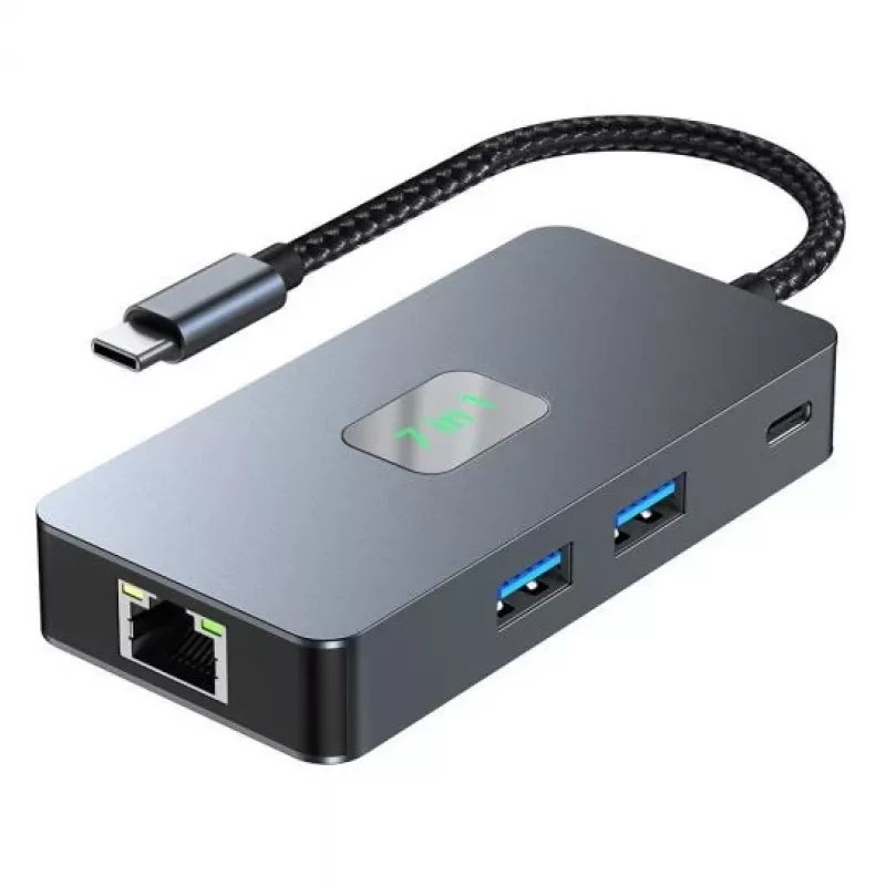 Adaptador hub TB USB-C (7 en 1) HDMI USB SD/TF RJ45 (2500 Mbit/s) PD