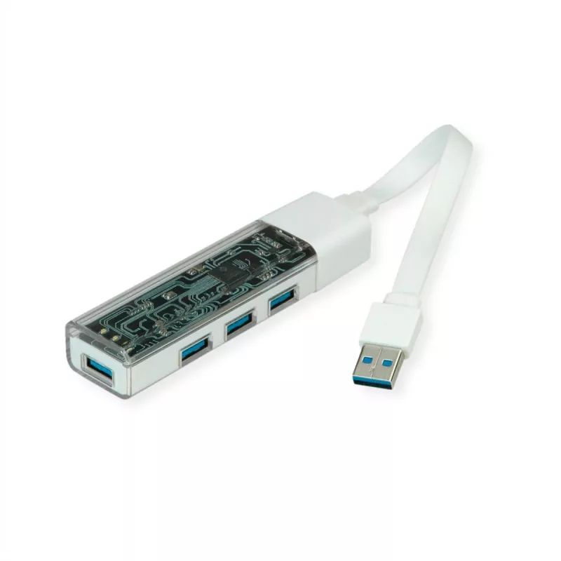 Hub USB 3.2 Gen 1 portátil ROLINE, 4 puertos, cable de conexión Type-A+C