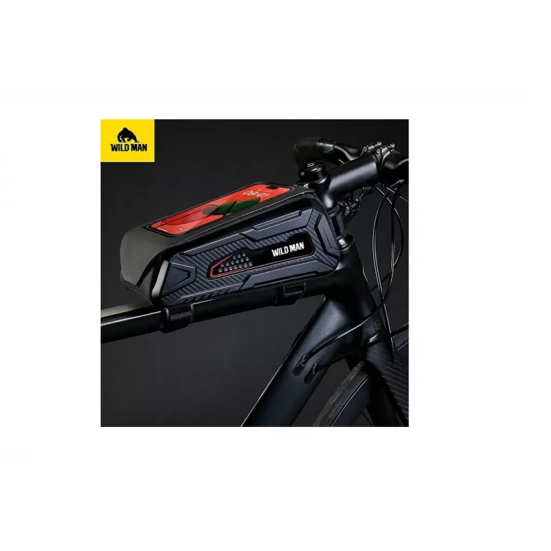 Bolsa de cuadro de bicicleta Wildman M90 con soporte para móvil Negra