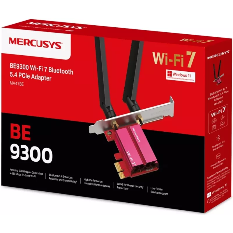 Adaptador PCIe WiFi 7 Tri-Banda MERCUSYS MA47BE — conectividad WiFi de alta velocidad
