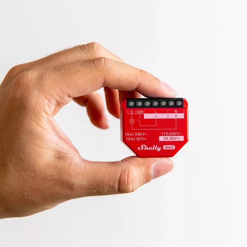 Shelly 1PM Gen3 relé Wi-Fi/Bluetooth, 16 A, con medición de potencia