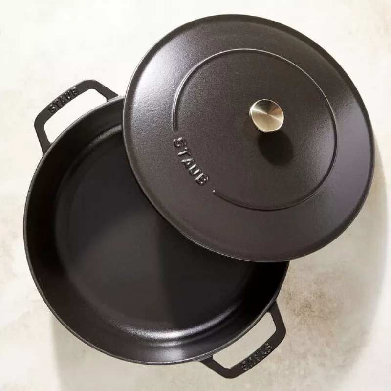 Staub Chistera 40511-472-0 olla asadora 28 cm, redonda, de hierro fundido, 3,7 l, negra