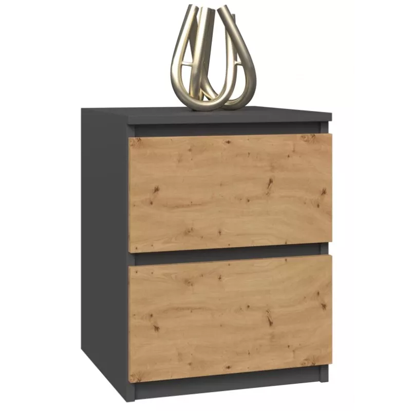 Topeshop W2 ANTRACYT/ARTISAN mesita de noche 2 cajón(es) antracita, roble