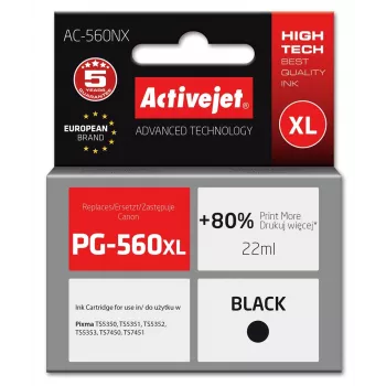 Activejet AC-560NX tinta (sustituto de Canon PG-560XL; Supreme; 22 ml; negro)