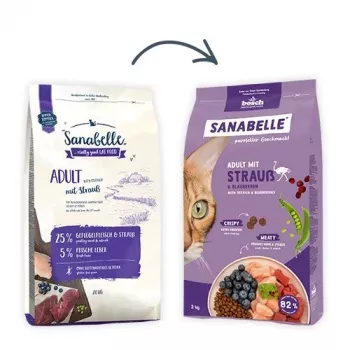 Comida seca para gatos Bosch Sanabelle Life Adult — Avestruz y arándanos, 8 kg, 31% proteína, 16% grasa