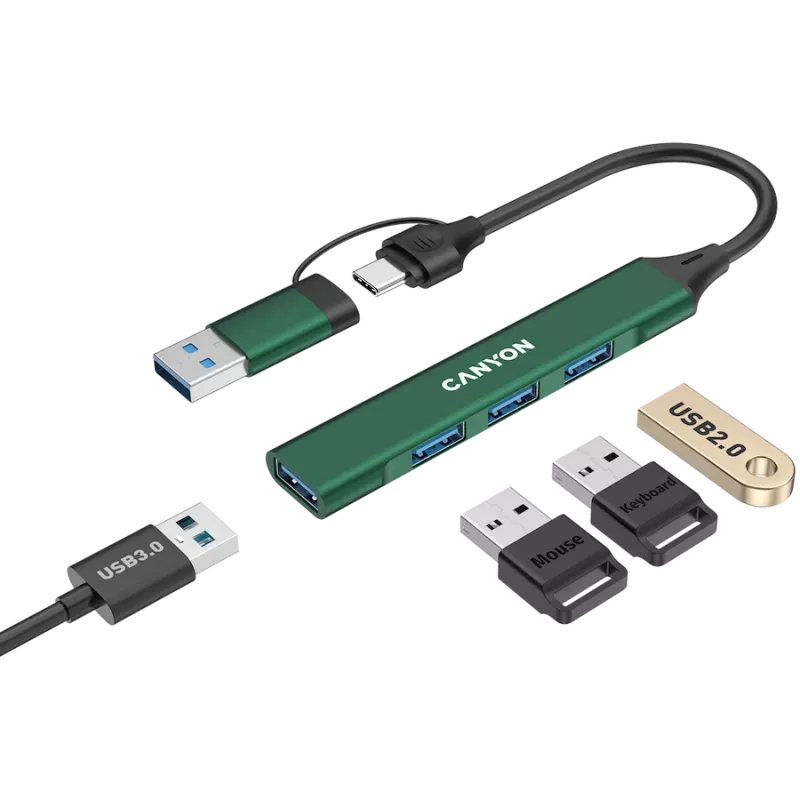 Hub CANYON DS-02 4 en 1 USB-A/C verde