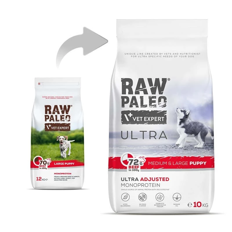 RAW PALEO Ultra Medium&Large Puppy Beef - comida seca para cachorros - 10 kg