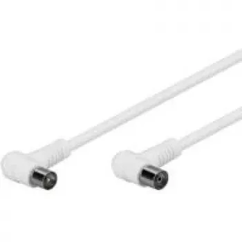 Wentronic Goobay cable de conexión en ángulo para antena, 100 % apantallado, blanco, 2,5 m - conector macho coaxial 90° a conector hembra coaxial 90° (67354)