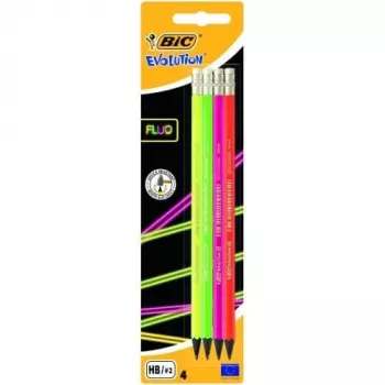 Bolígrafos BIC EVOLUTION FLUO ERASER BL4 EU, pack de 4 uds. 449046