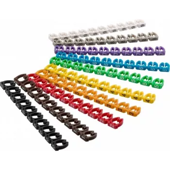 Goobay clips marcadores de cables dígitos 0-9, para diámetro de cable hasta 6 mm, 6 mm - anillos de identificación de colores 10x 10 uds. para marcar p. ej. cables de red