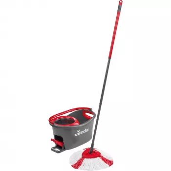 Fregona VILEDA EasyWring & Clean Turbo, cubo de tecnopolímero rojo, funda de microfibra lavable extraíble, para suelos duros