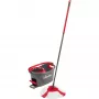 Fregona VILEDA EasyWring & Clean Turbo, cubo de tecnopolímero rojo, funda de microfibra lavable extraíble, para suelos duros