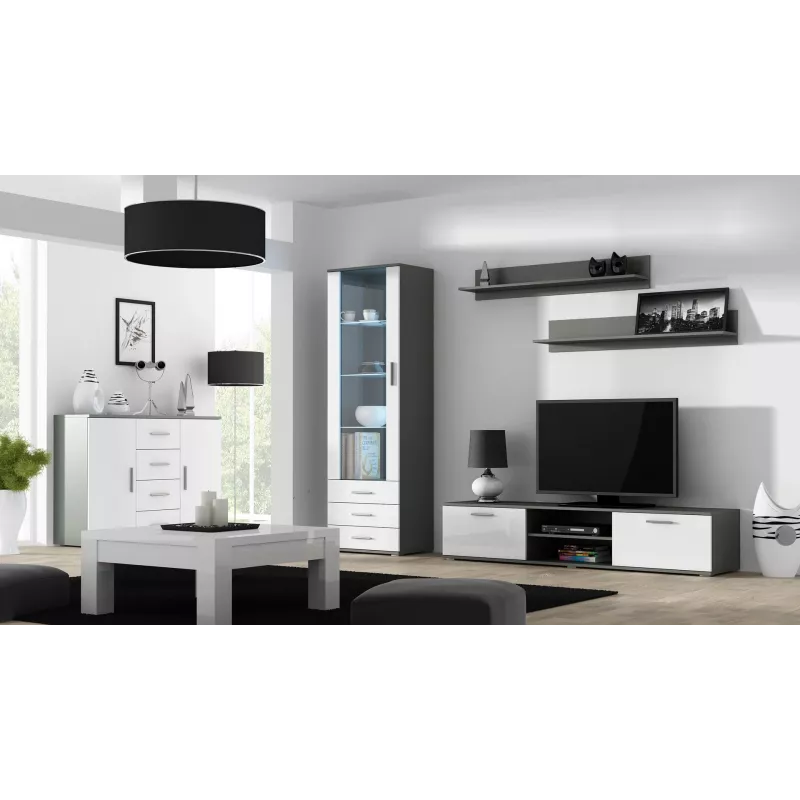 Cama Meble UNI aparador de salón, gris/blanco brillante