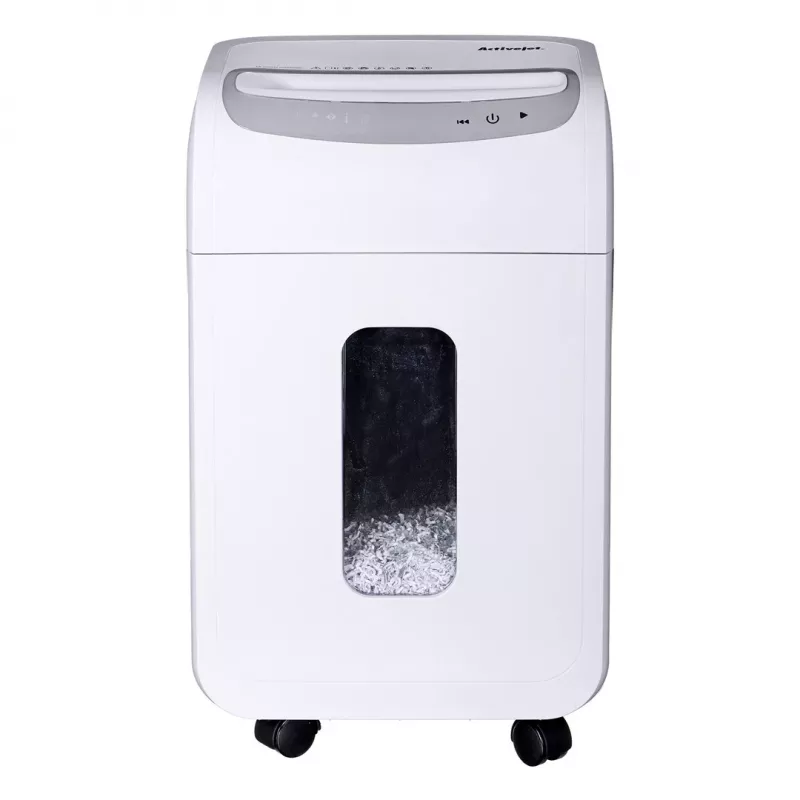 Destructora de papel ActiveJet ASH-1602M, P-5, 28 l, corte 2x14 mm, blanca