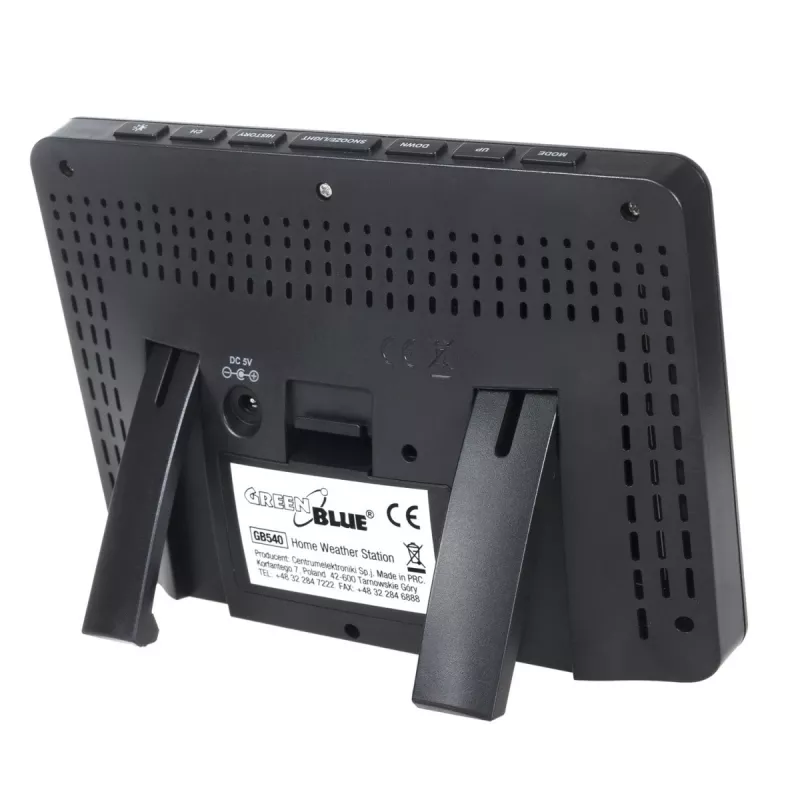 Higrómetro termómetro GreenBlue GB540 — interior 0–50°C / exterior -20–65°C, reloj DCF, sensor exterior 60 m, negro