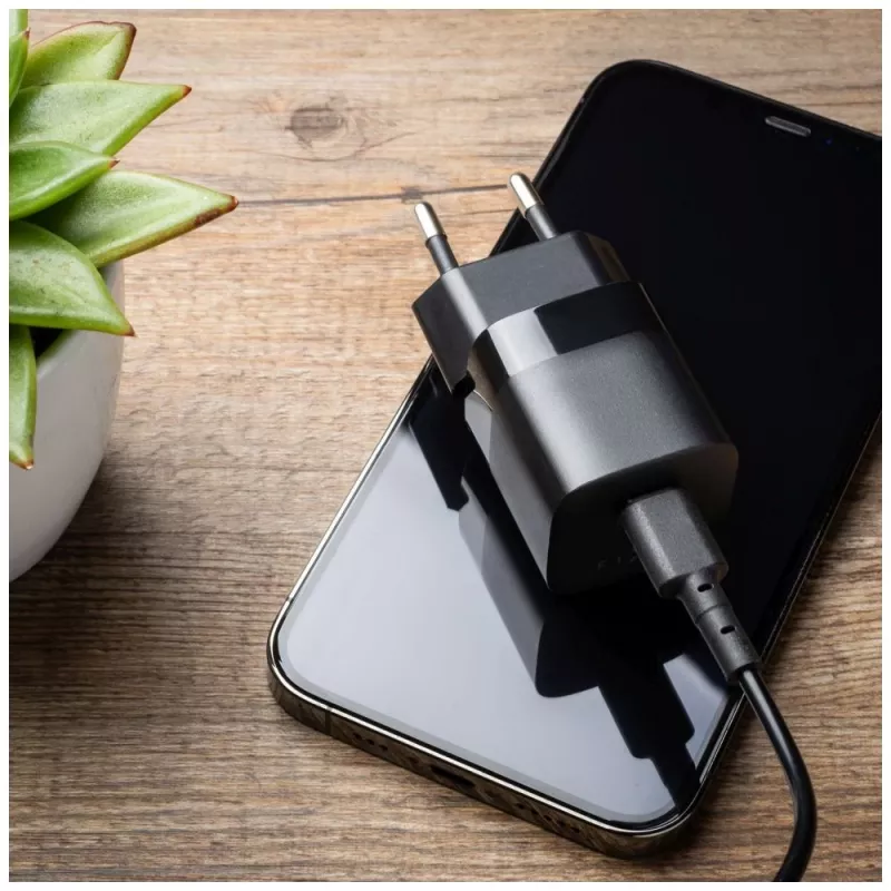 Cargador USB-C de viaje FIXED FIXC25M-C-BK, cable fijo, 25 W, compacto
