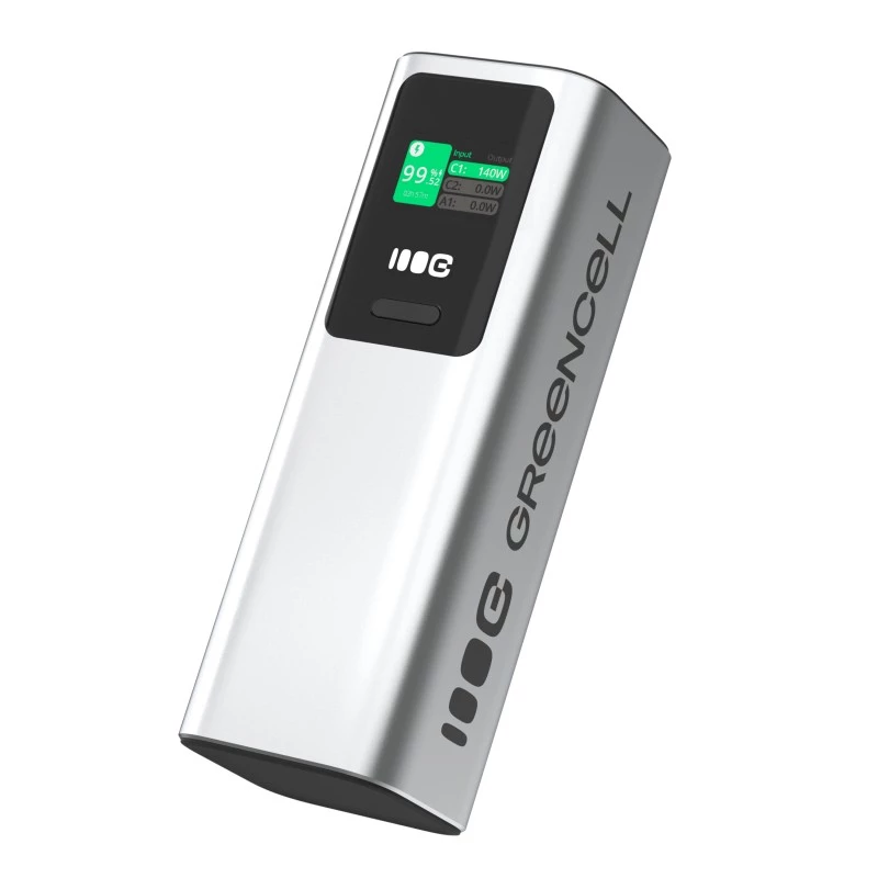 Batería portátil Green Cell PBGC25UD, 25200 mAh, Li‑Ion, 140 W de potencia total, 2× USB‑C + 1× USB‑A, pantalla OLED, carcasa de aluminio