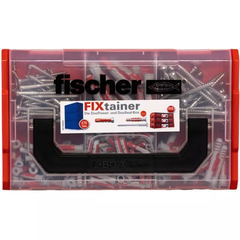 FixTainer - DUOPOWER & DUOSEAL + tornillos, tacos gris claro/rojo, 275 piezas