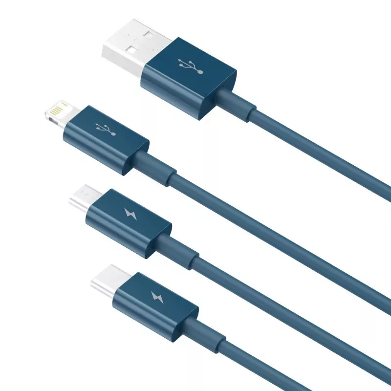 Cable USB 3en1 Baseus Superior Series, USB a Micro-USB / USB-C / Lightning, 3,5 A, 1,5 m (azul)