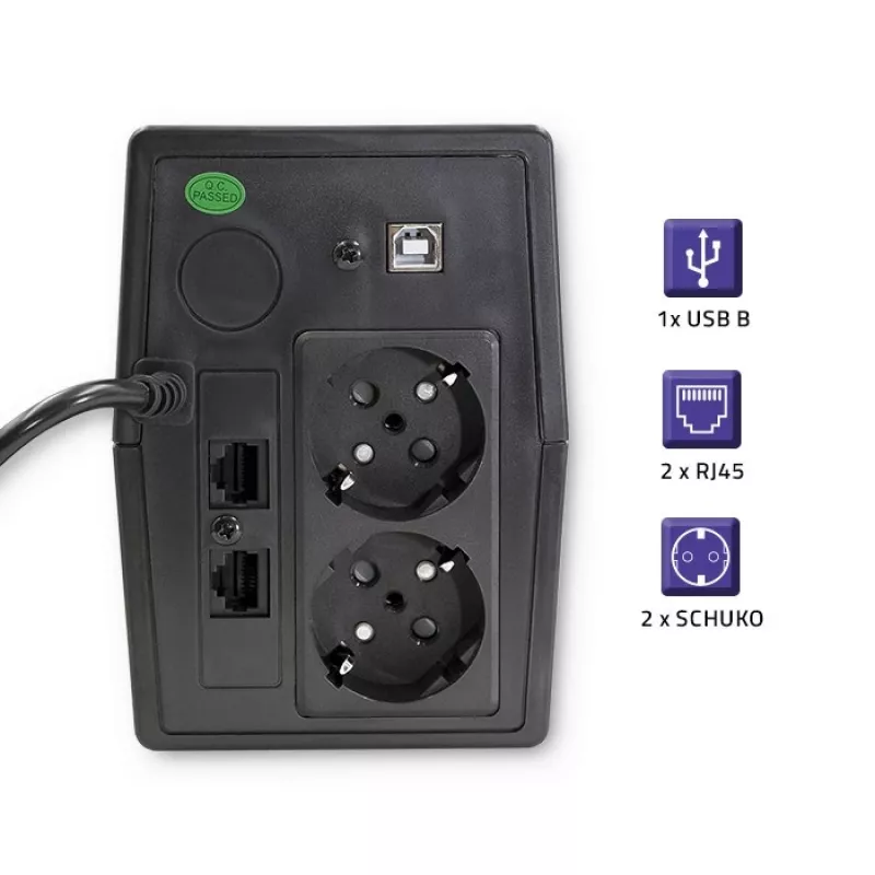 SAI Qoltec Monolith (sistema de alimentación ininterrumpida) Doble conversión (Online) 0,45 kVA 240 W 2 tomas de corriente