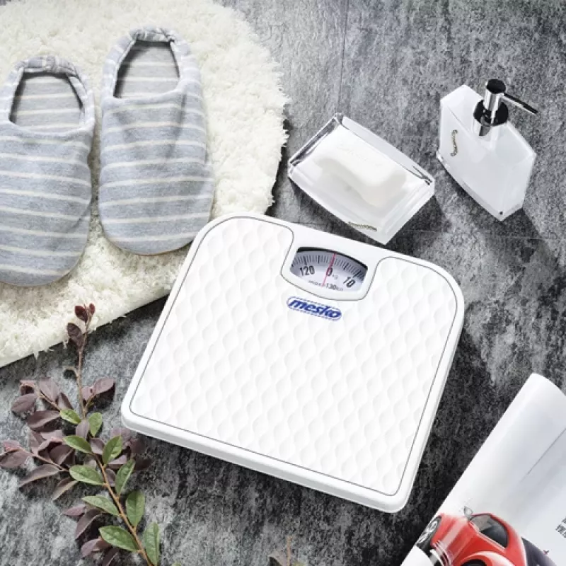 Báscula mecánica Mesko MS 8160 – capacidad máxima 130 kg, precisión 1000 g, blanca