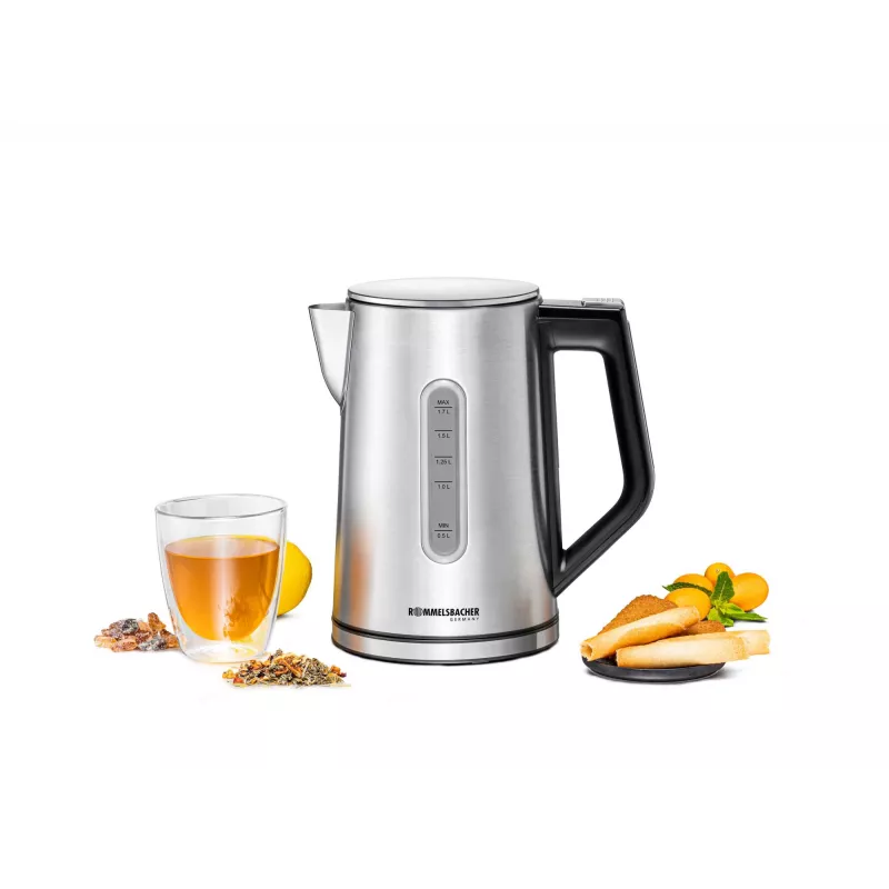 Hervidor eléctrico Rommelsbacher WK 3000 — 1,7 L, 3000 W, acero inoxidable y negro