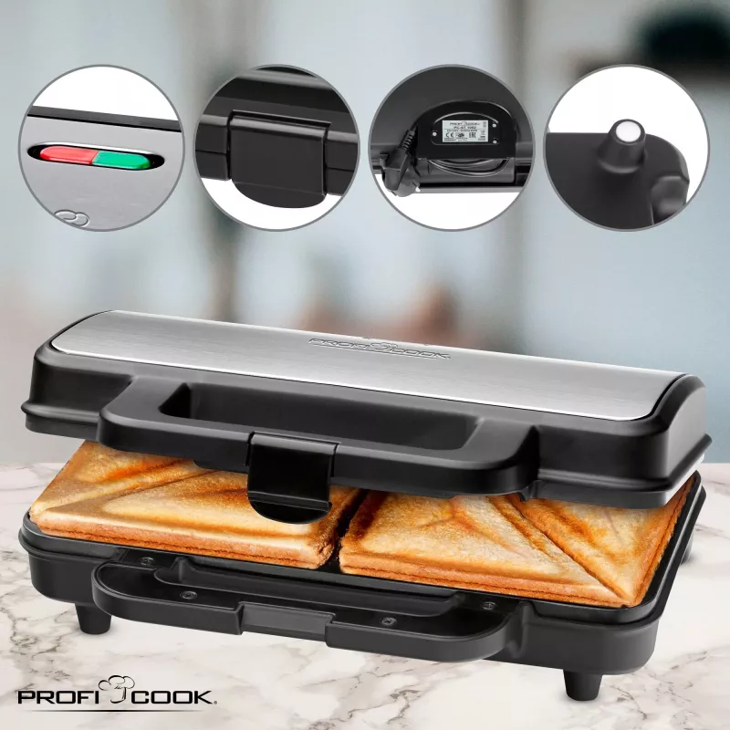 ProfiCook PC-ST 1092 - Sandwichera - 900 W - Acero inoxidable/Negro