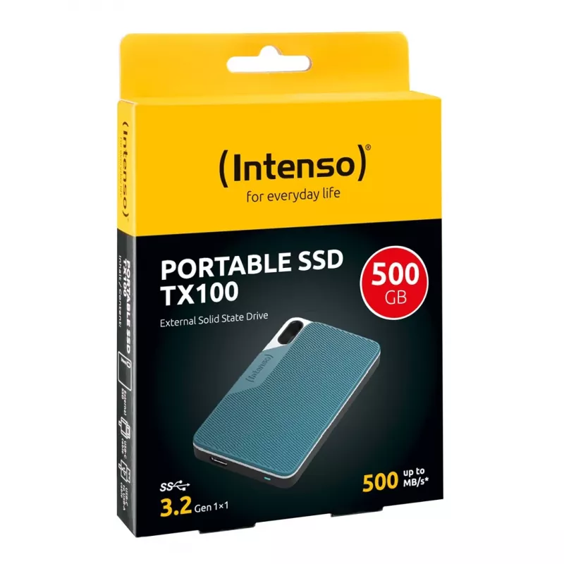 SSD portátil Intenso TX100, 500 GB, USB 3.2, antracita/azul