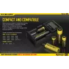 Cargador de baterías Nitecore D2 — cargador de 2 compartimentos para pilas AA/AAA/AAAA/C, tensión de entrada 100–240V, tensión de salida 4,2V, negro