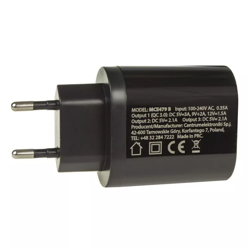 Cargador de pared USB MACLEAN MCE479B — 3 puertos USB, 18W de potencia total, compacto