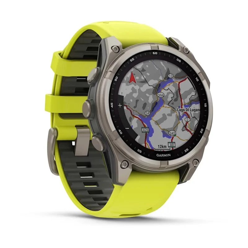 Garmin fenix 8 Solar Sapphire 47 mm reloj inteligente GPS, pantalla táctil de 3,3 cm (1,3") 260 x 260, Wi-Fi, titanio, correa de silicona amarilla/grafito, amarillo