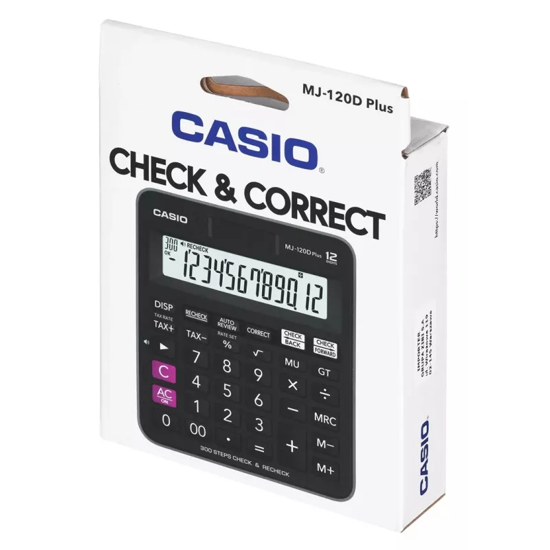 Casio MJ-120D Plus calculadora de sobremesa, 12 dígitos, con pilas/solar, negra