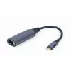 Adaptador de red Gembird A-USB3C-LAN-01 Type-C USB 3.2 Gen 1, Gigabit RJ-45, cable de 0,15 m, carcasa metálica, gris/negro