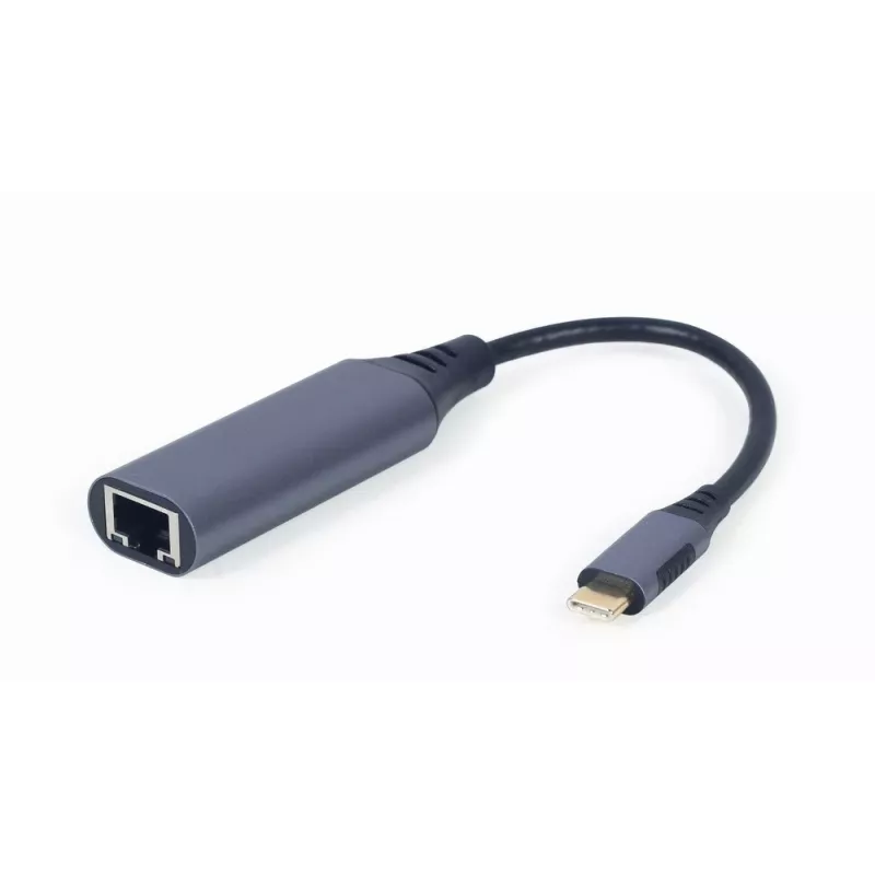 Adaptador de red Gembird A-USB3C-LAN-01 Type-C USB 3.2 Gen 1, Gigabit RJ-45, cable de 0,15 m, carcasa metálica, gris/negro