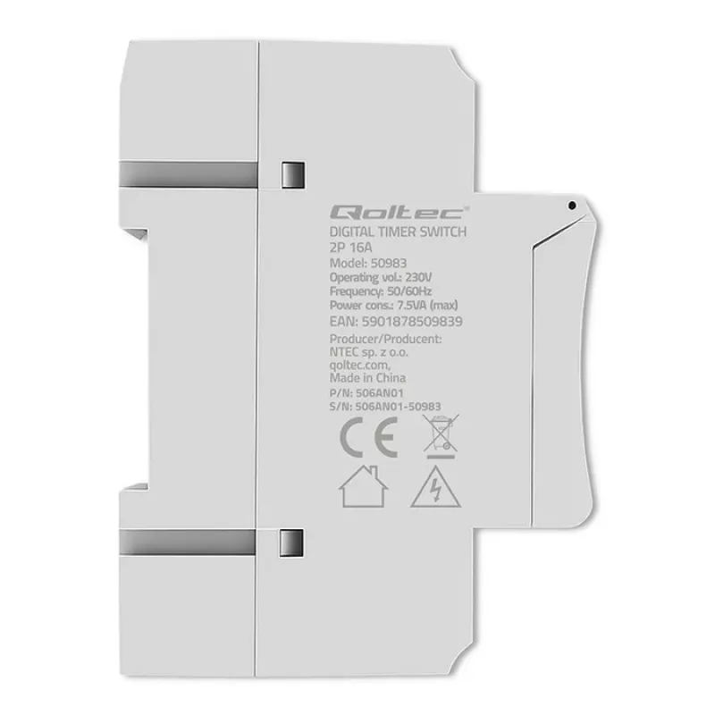 Temporizador electrónico para carril DIN QOLTEC 50983, a pilas, para circuitos de automatización
