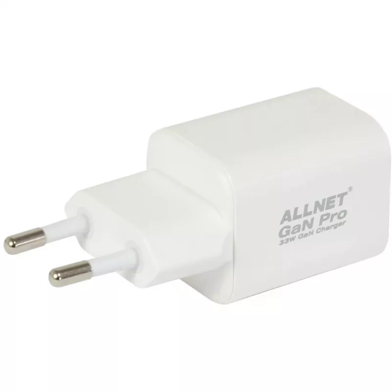 Fuente de alimentación ALLNET PSU-GaNPD-USB-1A1C-33W — cargador USB-C PD y USB-A QC de 33W, enchufe EU